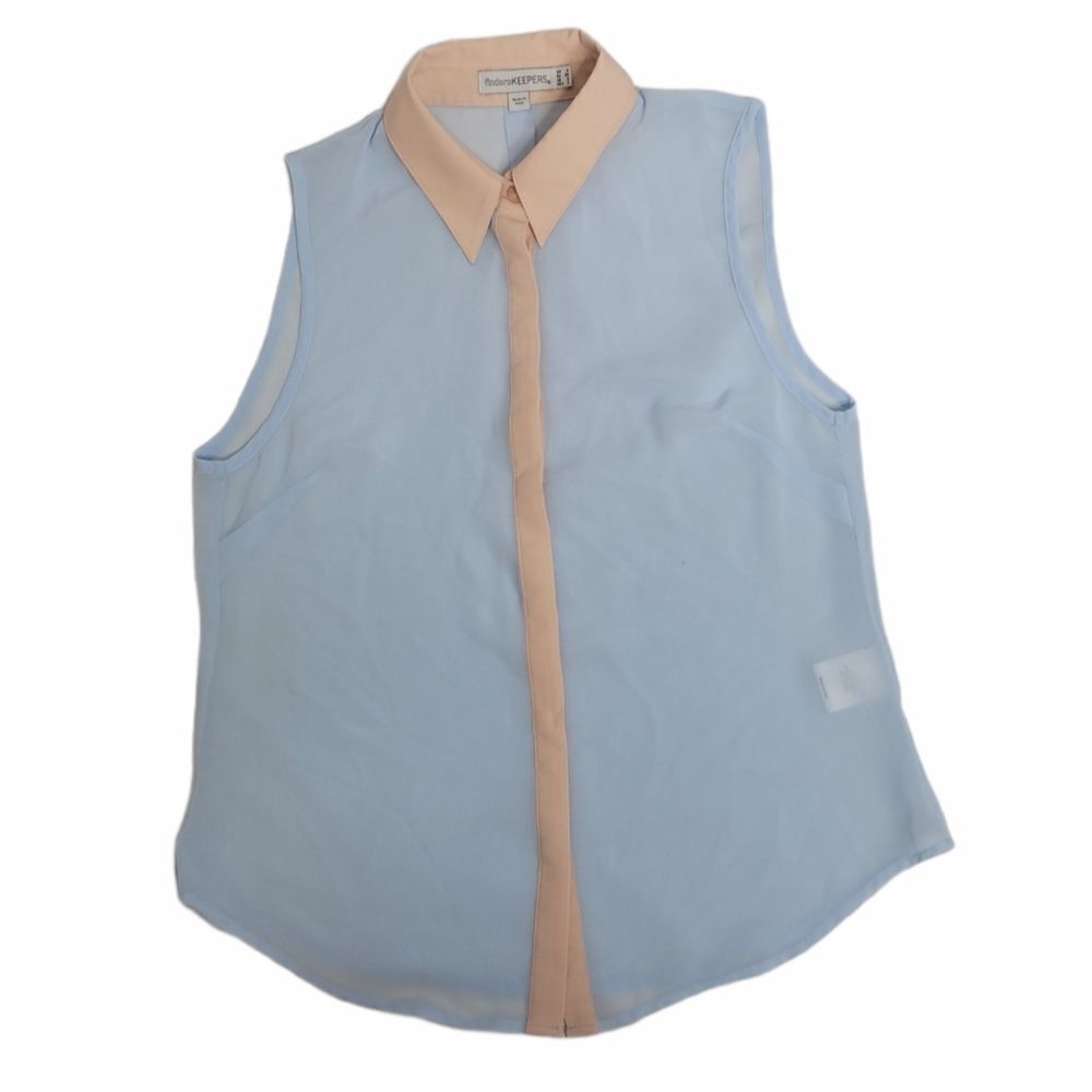 FINDERS KEEPERS blouse blue sheer button up chiffon‎ sleeveless top 2